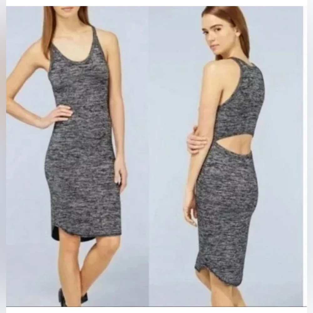 ARITZIA WILFRED FREE Yasmin Dress Peekaboo Cutout Back Marled Black & Grey Small